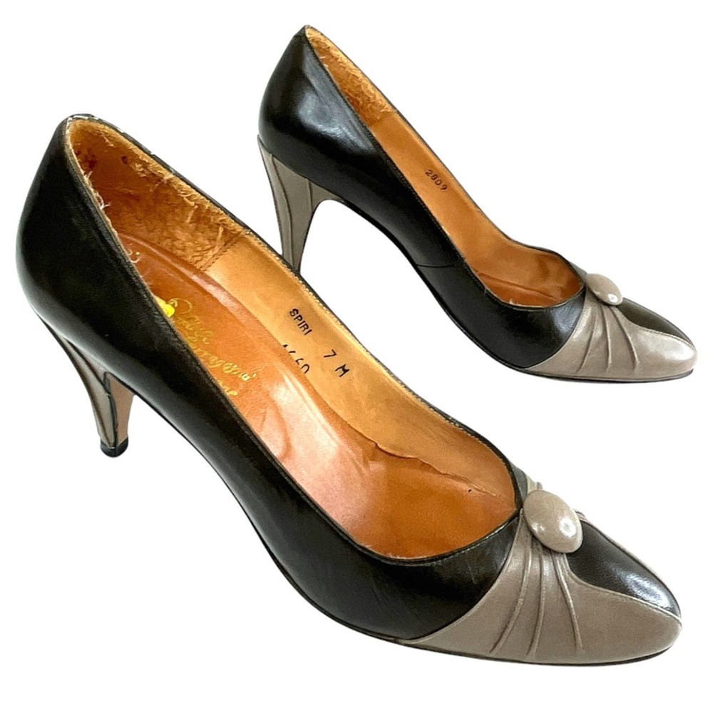 Vintage Rosina Ferragamo Schiavone Heels Sz 7 Spiri Leather Heels Green Taupe